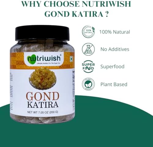 Nutriwish Gond Katira (Edible Gum/Tragacanth Gum), 200 g | Pure & Natural Plant-Based Gond for Cooling Summer Drinks, Falooda, Sherbets, Desserts, Herbal Recipes & Daily Wellness Use