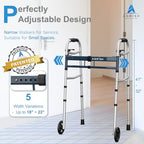 Agrish Narrow Walkers for Seniors, Adjustable Width Narrow Walkers for Small Spaces, Folding Slim Walker - Standard Walkers for Elderly, 350 LBS Heavy Duty Narrow Walker for Small Doorways