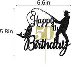 Fishing Happy 50th Birthday Cake Topper - Man Fisherman Theme Cake Decor -Fisherman 50 Years Old Party Decorations,Cheers to 50 Years,Fishing Themed 50th Birthday Party Decorations