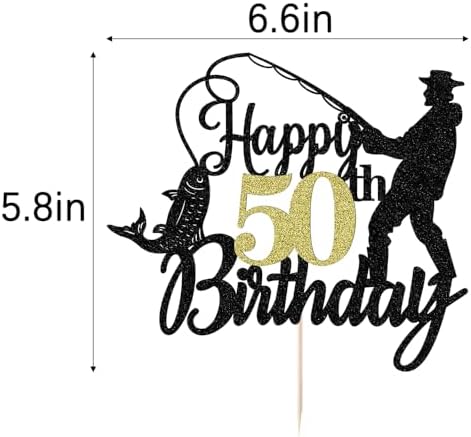 Fishing Happy 50th Birthday Cake Topper - Man Fisherman Theme Cake Decor -Fisherman 50 Years Old Party Decorations,Cheers to 50 Years,Fishing Themed 50th Birthday Party Decorations