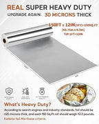 Katbite Aluminum Foil Roll, Heavy Duty 12inx150ft, 30 Micron Thick Strong Foils Aluminum Roll with Cutter for Home Cooking, Catering, Grilling,150Sqft