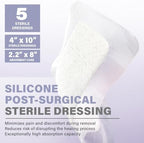 EVERLIT Post-Surgical Dressing | Sterile Waterproof Adhesive Dressing for Post-Operative Wound Care | Hypoallergenic Silicone Coated Bandage for Surgical Incision Pack of 5 (4" x 10")