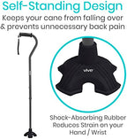 Vive Cane Tip - Self Standing Quad Base Replacement for Most Walking Canes, Walking Sticks, Folding Canes or Offset Quad Pod or Tripod Canes - 4 Prong Rubber Cane Foot Pad