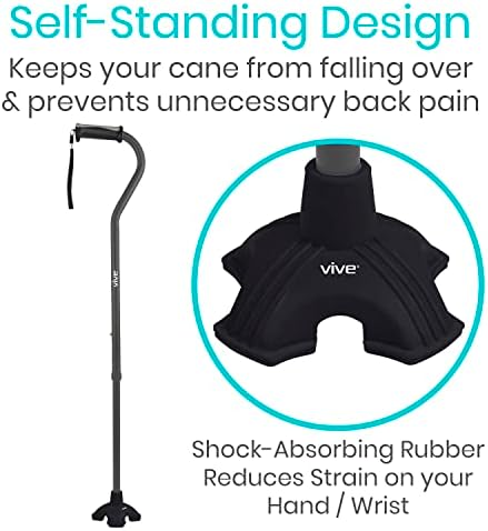 Vive Cane Tip - Self Standing Quad Base Replacement for Most Walking Canes, Walking Sticks, Folding Canes or Offset Quad Pod or Tripod Canes - 4 Prong Rubber Cane Foot Pad