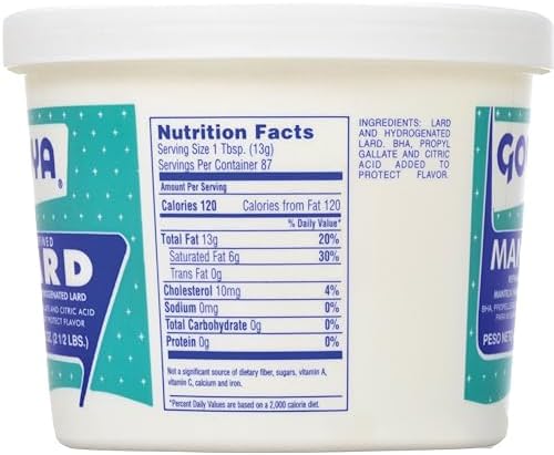 Goya Manteca Refined Lard for Cooking and Baking, Manteca De Cerdo, Lard Fat for Deep Frying, 2.5 lb.