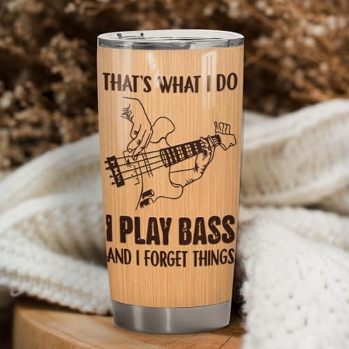 4LIEUBASMI Cool Acoustic Bass Guitar Player Gifts for Men & Women, Playing Electric Bass Guitar 20 Oz Tumbler, 4-String Bass Mugs, Short Scale Bass Guitar, Beginner Bassist Music Cups Accessories