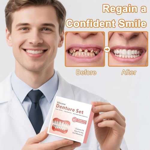 Moldable False Teeth, Dentures for Women and Men, Upper and Lower Silicone Denture Set, Fix Your Smile in Minutes, 1PCS-M