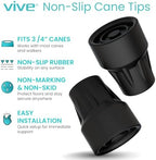 Vive Cane Tips (Set of 2) - Heavy Duty 3/4 inch Replacement Rubber Foot - Black Attachment Base Grip - Accessories for Walking and Standing Stick - Durable End for Women, Men, Seniors, Elderly