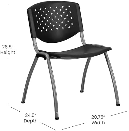 Flash Furniture HERCULES Series 880 lb. Capacity Black Plastic Stack Chair with Titanium Gray Powder Coated Frame