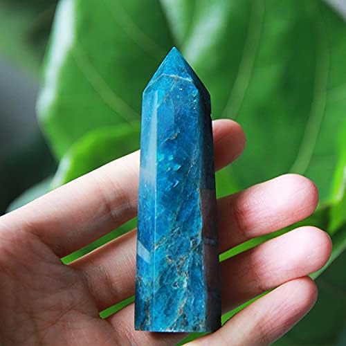 KINO 3.5" Natural Apatite Blue Crystal Quartz Tower Healing Wand Stone Point Faceted Prism Carved Stone Figurine Meditation Therapy