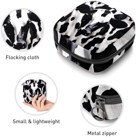 Sanitary Napkin Storage Bag,Period Bag,Cow Print White Black,Sanitary Bags for Feminine Products