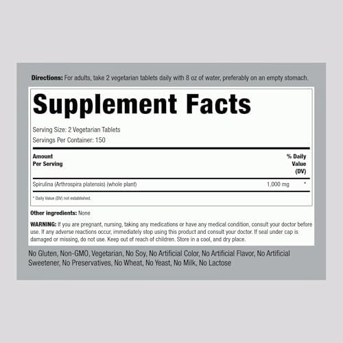 Piping Rock Organic Spirulina | 1000mg | 300 Tablets | Arthrospira Platensis | Vegetarian, Non-GMO, Gluten Free Supplement