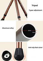 HYHMJ-Height Adjustable Aluminium Cane Seat Magnetic Therapy Grip with Spin LED Light Non-Slip Rubber Feet Tripod Walking Stick and Seat,Brown