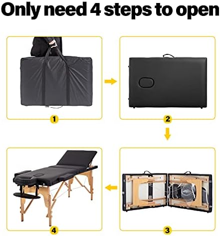 BestMassage Massage Bed Portable Massage Table 24 inch Wide Lash Bed Height Adjustable 3 Folding Spa Table with Non-Woven Bag for Spa Footmassage Facial CareSpa Tattoo
