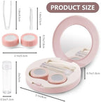 2 Pack Travel Contact Lens Case Kit, Portable Eye Contact Case with Mirror, Remover Tool, Tweezers & Solution Bottle, Lens Holder Box Container Storage for Outdoor Daily (Round, Pink)