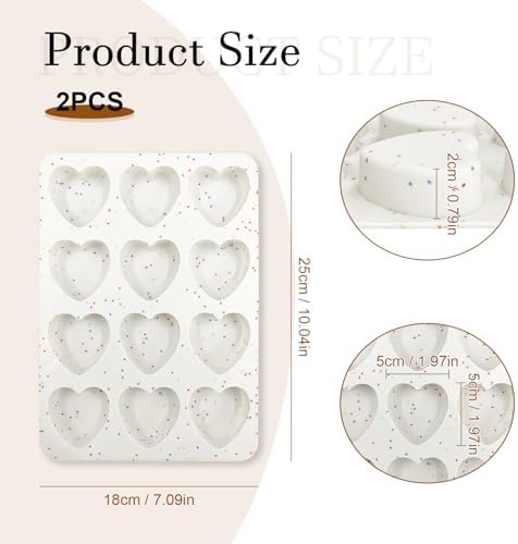 2 Inch Small Heart Shaped Silicone Molds, 12-Cup Cavity Baking Pan for Valentine's Day Muffins, Cupcakes, Chocolate, Tartlets, Egg Bites 2 Pack