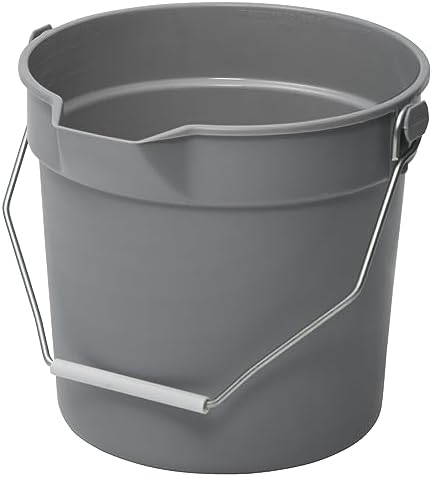 Winco Heavy-Duty Plastic Bucket/Utility Pail with Pour Spout, 10 Quarts, Gray