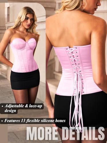 Women's Lustrous Satin Corset, Underwire Padded Lace-Up Boned Shapewear for Elegant Glam Outfits (S-5XL)