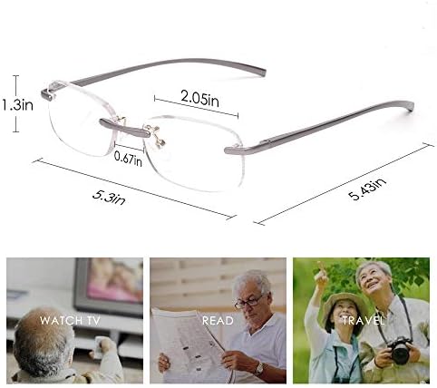 LUFF Rimless Reading Glasses Ultra Light Metal Frame Readers for Men and Women with Spring Hinge