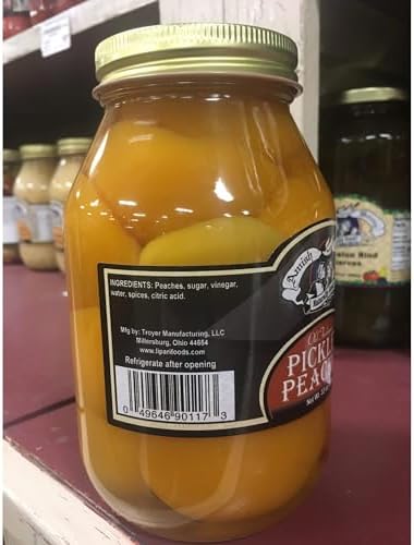 Amish Wedding Ready to Eat Peaches, USA Made 32 ounce Glass Jar, No Preservatives, Pickled