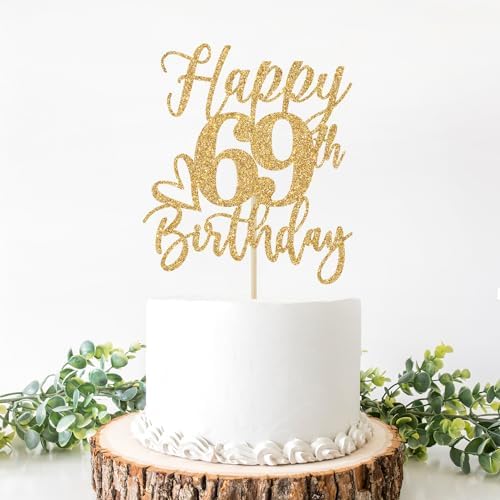 Happy 69th Birthday Cake Topper, 69th Birthday Decorations for Men/Women, Cheers to 69 Years, Hello 69, 69th Happy Birthday Party Supplies Gold Glitter
