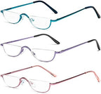 DXYXYO Half Moon Reading Glasses for Women Men Small Semi Frame Metal Spring Hinge Readers