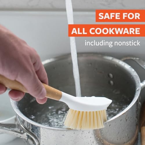 Full Circle Be Good - Bamboo Handle Dish Brush – Sustainable Kitchen Cleaning with Tough Bristles - Natural Dish Scrubber, Nonstick & Cast Iron Cleaner - Long Handle Brush for Dishes, Pots, and Pans