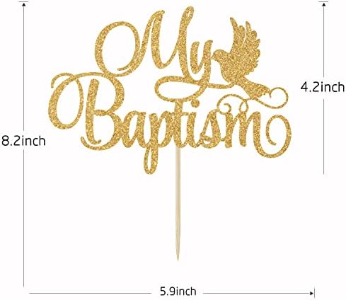 Gold Glitter My Baptism Cake Topper - Baby Shower Cake Topper - First Holy Communion, Bless This Child, God Bless Baptism Decorations