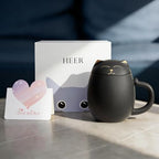 HEER Cat Tea Cup with Infuser and Lid - 13.5oz Ceramic Tea Mug - Cat Lover Gift for Friends Family. (Black)