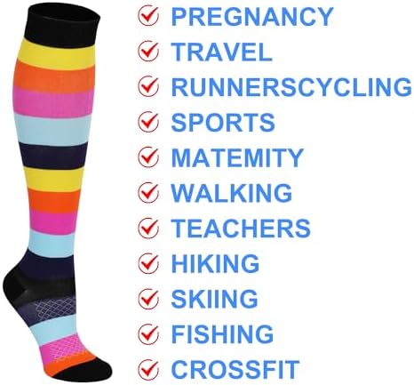 Double Couple 3 Pairs Compression Socks for Women Men 20-30mmhg Knee High Stocking for Sports Running Travel Nurses