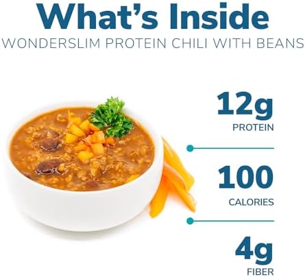 WonderSlim Protein Meal, Zesty Vegetable Chili w/Beans, 12g Protein, 4g Fiber, Gluten Free (7ct)