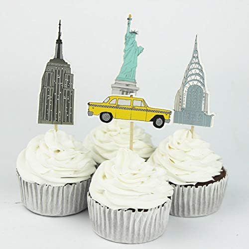 Flairs New York Happy Birthday Decorations Cup Cake Toppers Party Props (Pack of 24 Cup Cake Toppers, New York City Theme)