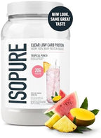 Isopure Clear Whey Isolate Protein Powder, Lactose Free, Gluten Free, Naturally Flavored, Tropical Punch, 20g Protein Per Serving, 1.9 Lbs, 36 Servings (Packaging May Vary)