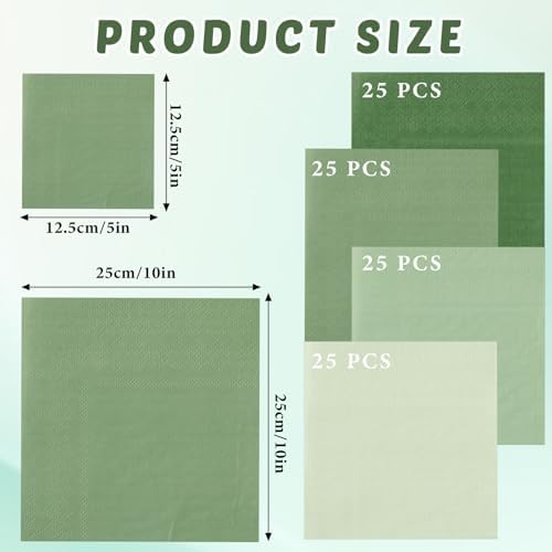 Layhit 100 Pcs Cocktail Napkins Disposable Beverage Napkins Square Paper Dessert Tissue for Wedding Birthday Celebration Party Supplies(Sage Green,5 x 5 Inch)