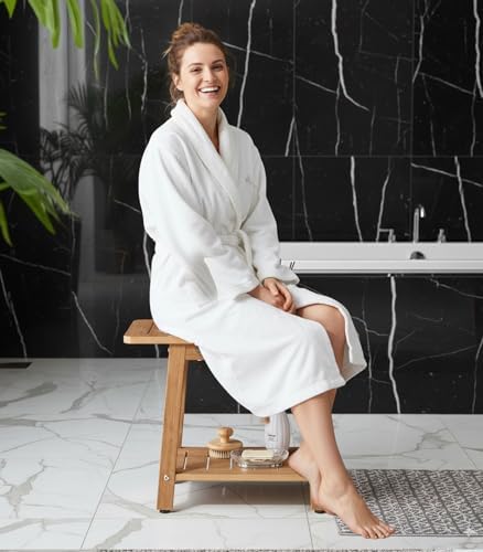 HDPS Shower Bench Seat, Waterproof Poly Lumber Shower Stool, Bathroom Chair with Adjustable Feet, Non-Slip, No Maintenance, Brown