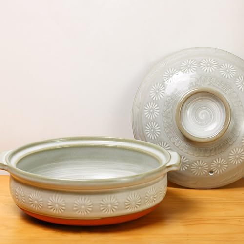 Japanese Ceramic Casserole Clay Pot with Lid Heat Resistant Earthen Pot Nonstick Stew Pots Soup Cooking Pot Kitchen Stockpot Earthenware for Dinner and Party,1500ml