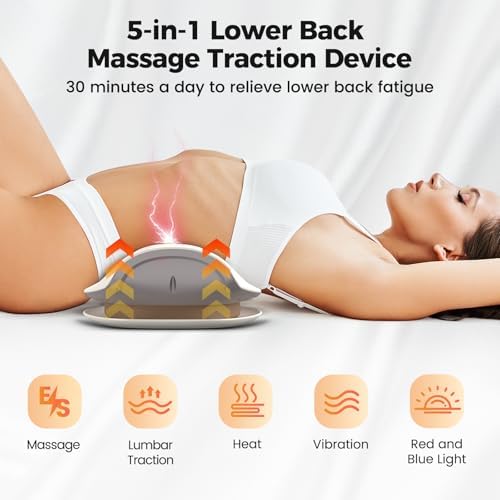 Quadruple Fusion Lower Back Massager for Back & Sciatica Pain Relief, Back Stretcher for Spinal Decompression, Lumbar Traction Device with Rocking Stretch & Height Adjust, Relaxation & Exercise Gift