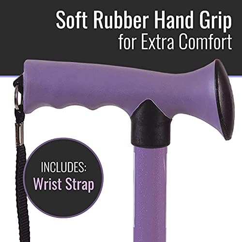 HealthSmart Folding Walking Stick, Soft Comfort Grip Collapsible Walking Stick, Adjustable Folding Walking Cane, FSA HSA Eligible, Lavender
