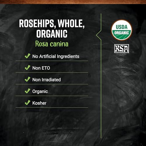 Frontier Co-op Organic Whole Rosehips - Dried Rose Hips for Tea, Powder, Oil and More - Kosher | 16 Ounce (Pack of 1)