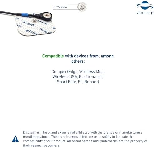 20 axion TENS Unit Electrode Pads 2x2'' - Replacement Pads with 3,75mm Snap Button | Compatible for Compex Muscle Stimulators | Reusable Self-Adhesive TENS/EMS Electrodes