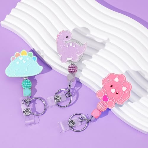 Badge Reel with Alligator Clip ID Cute Retractable Badge Holder Reel Acrylic Nurse Badge Clip for Office Workers, Doctors, Nurses,Medical Students and Teachers (Dinosaur)