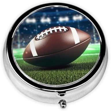 American Football Pill Box 3 Compartment Small Pill Case for Purse & Pocket Decorative Metal Medicine Case Travel Pillbox Round Pill Organizer Vitamin Container Unique Gift