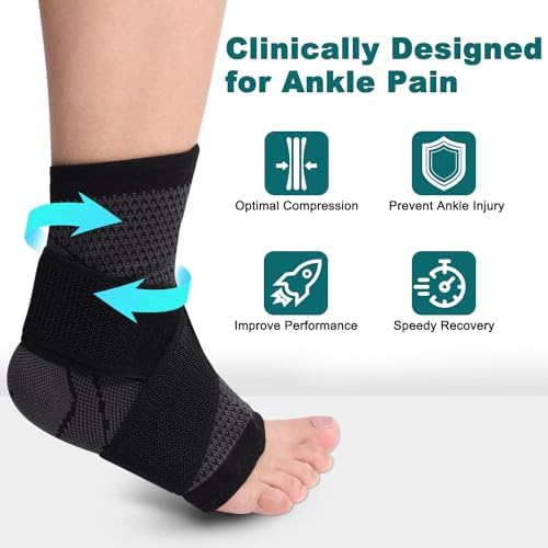 Ankle Brace, Achilles & Plantar Fasciitis Relief Compression Sleeve, Foot Brace with Ankle Support Strap for Women and Men, Heel Protector Wrap for Pain, Tendonitis & Sprain XXL