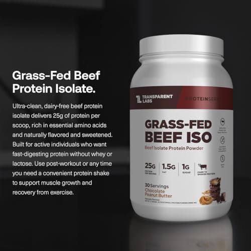 Transparent Labs Grass-Fed Beef Isolate Protein Powder – Naturally Flavored, Dairy-Free Protein with 25g of Protein per Serving for Increased Recovery & Strength - 30 Servings, Chocolate Peanut Butter