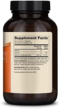 Dr. Mercola Liposomal Vitamin C - Brain, Heart, Eye & Immune Support - Provides 1,000 mg of Bioavailable Vitamin C - Non-GMO, Gluten-Free & Soy-Free - 180 Capsules (90 Servings)
