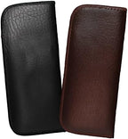 Calabria 2 Pack Soft Slip-In Eyeglass Case Pocket Clip PU Leather Black/Brown Men Women Glasses Pouch Holder Sunglasses Bag