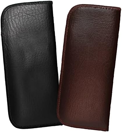 Calabria 2 Pack Soft Slip-In Eyeglass Case Pocket Clip PU Leather Black/Brown Men Women Glasses Pouch Holder Sunglasses Bag