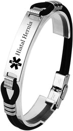 Medical Identification Bracelets Medic Alert ID Disease Allergy Alarm Layered Silicone Wristband Women Men's Personalized Meds Jewelry for Emergency,8.26 Inch