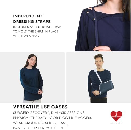 Inspired Comforts Unisex Post-Surgery/Dialysis Shirt | Full Tearaway Design with Easy-Open Shoulder, Arm & Side Snaps