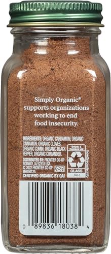 Simply Organic Garam Masala, 3-Ounce Jar, Northern Indian Spice Blend, Richly Spicy But Not Hot, Kosher, Non ETO